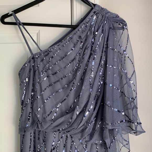 Hand  beaded one shoulder Grey dress - Picture 2 of 14